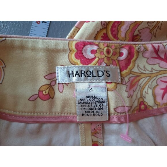 Harolds Floral Capri Pants Size 4 Beige Pink Flat Front Wide Leg Beachy Tropical - Picture 3 of 8